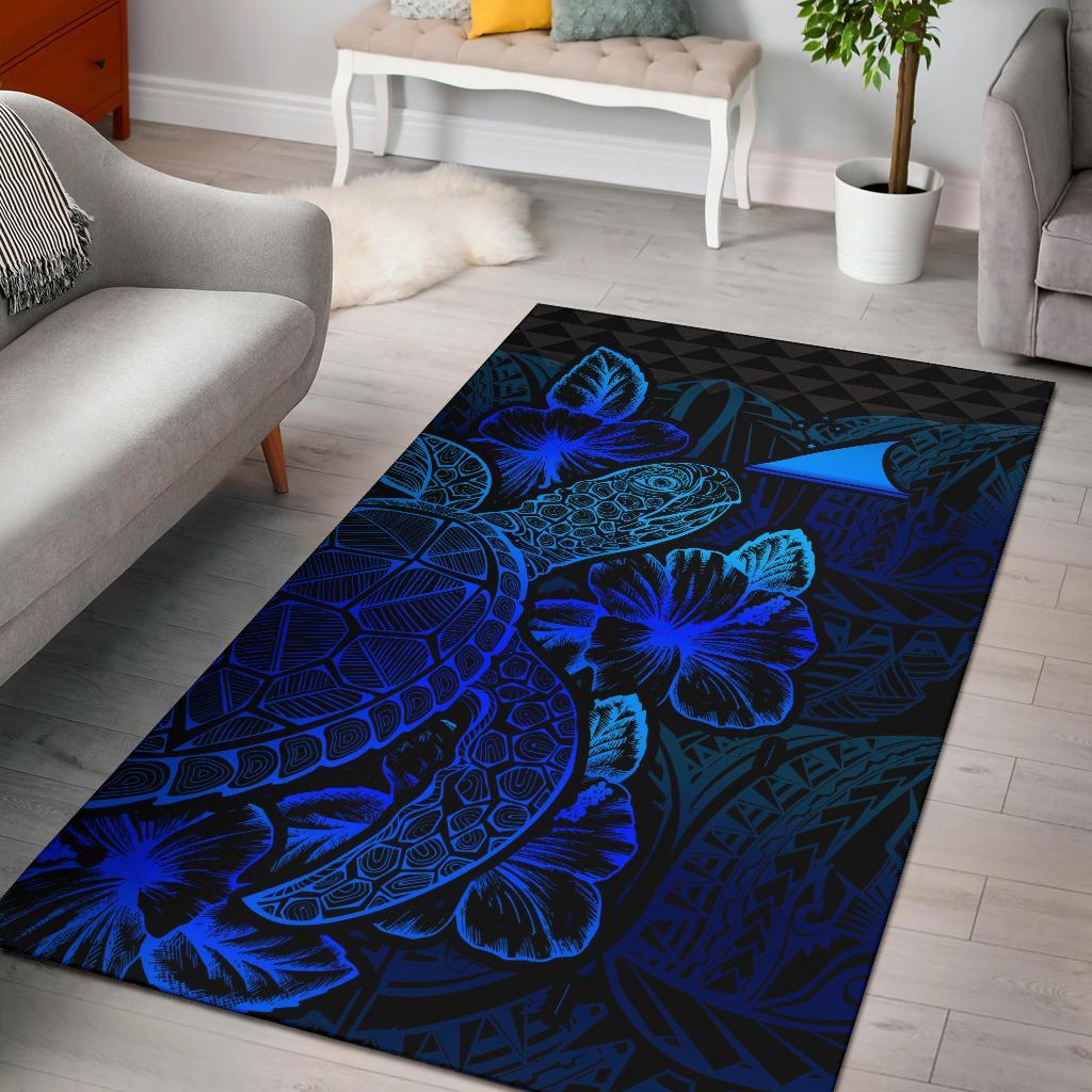 Tokelau Area Rugs Turtle Hibiscus Blue Blue - Polynesian Pride