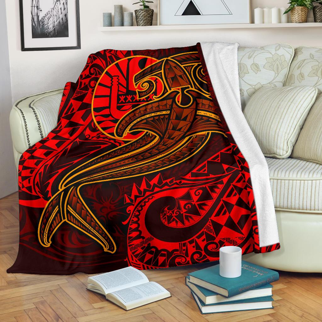 Tahiti Premium Blanket - Red Shark Polynesian Tattoo White - Polynesian Pride