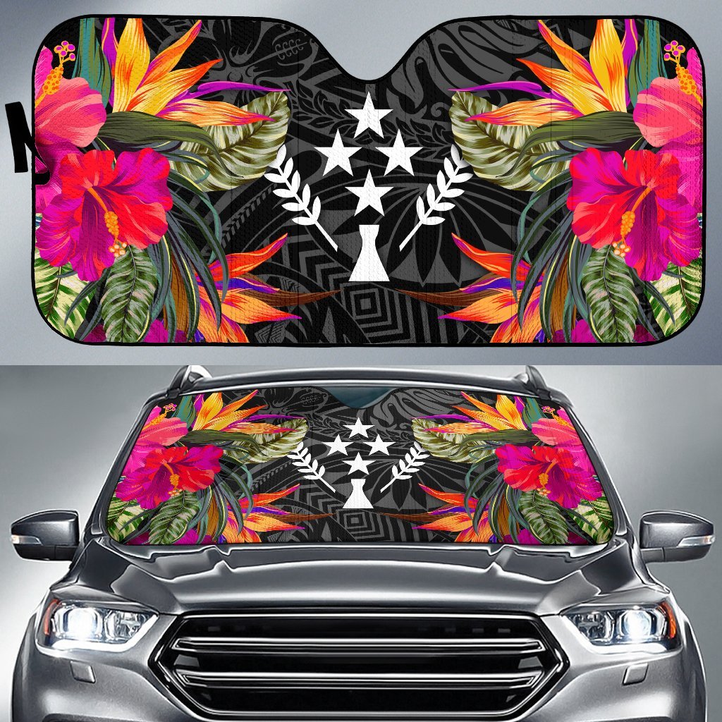 Kosrae Auto Sun Shades - Hibiscus Pattern Auto Sun Shade Universal Fit Black - Polynesian Pride