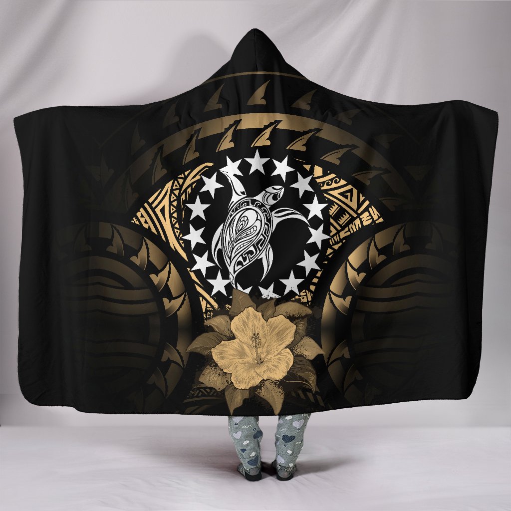 Cook Islands Hooded Blanket - Gold Hibiscus Hooded Blanket White - Polynesian Pride