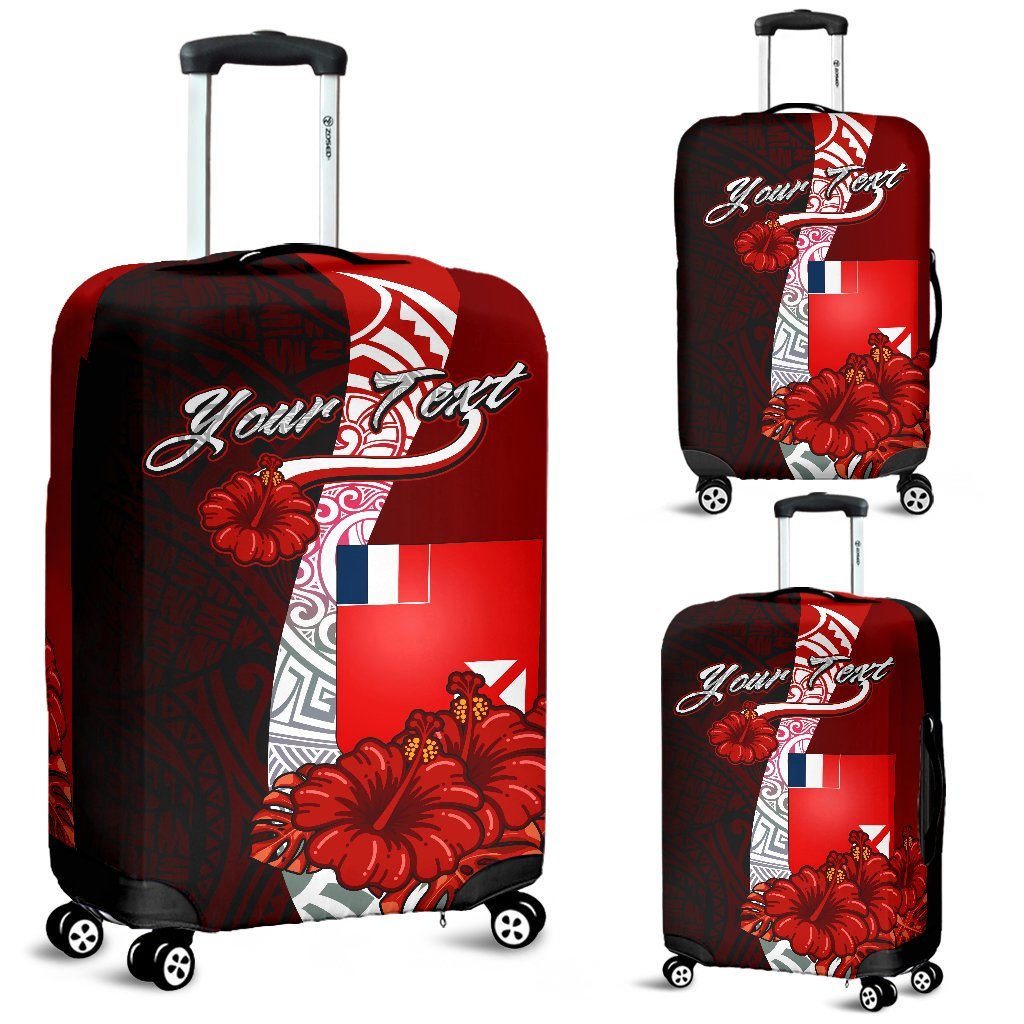 Wallis and Futuna Polynesian Custom Personalised Luggage Covers - Coat Of Arm With Hibiscus Red - Polynesian Pride