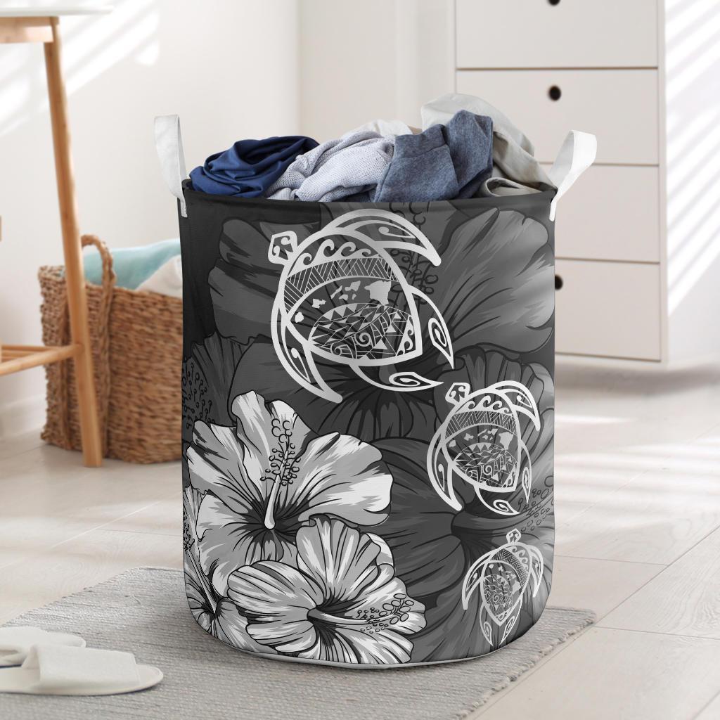 Hibiscus Turtles Hawaii Laundry Basket White AH Laundry Basket - 2 One Size White - Polynesian Pride