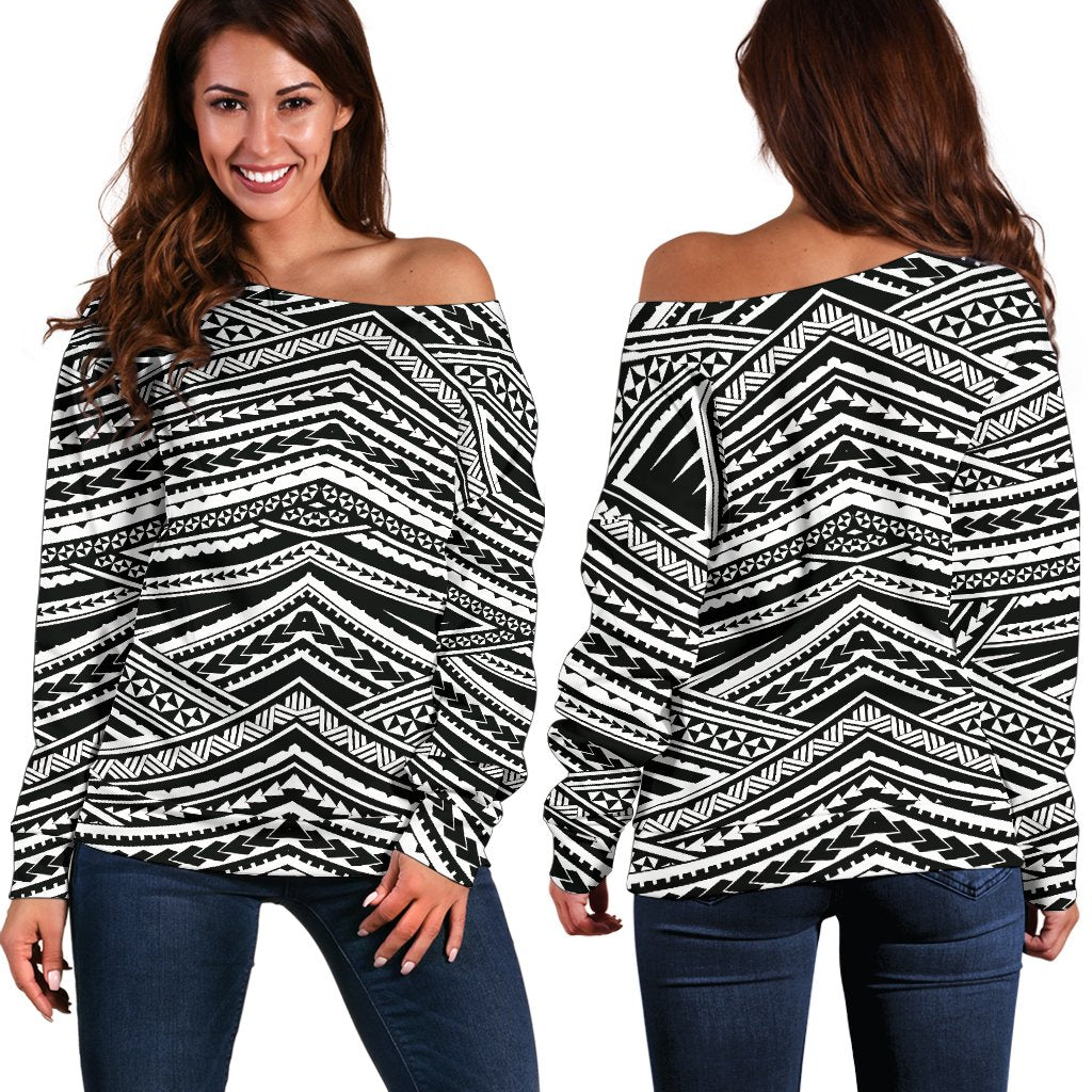 Polynesian Women's Off Shoulder Sweater 10 Black - Polynesian Pride