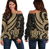 Guam Polynesian Women Of Shoulder Sweater - Gold Tentacle Turtle Gold - Polynesian Pride