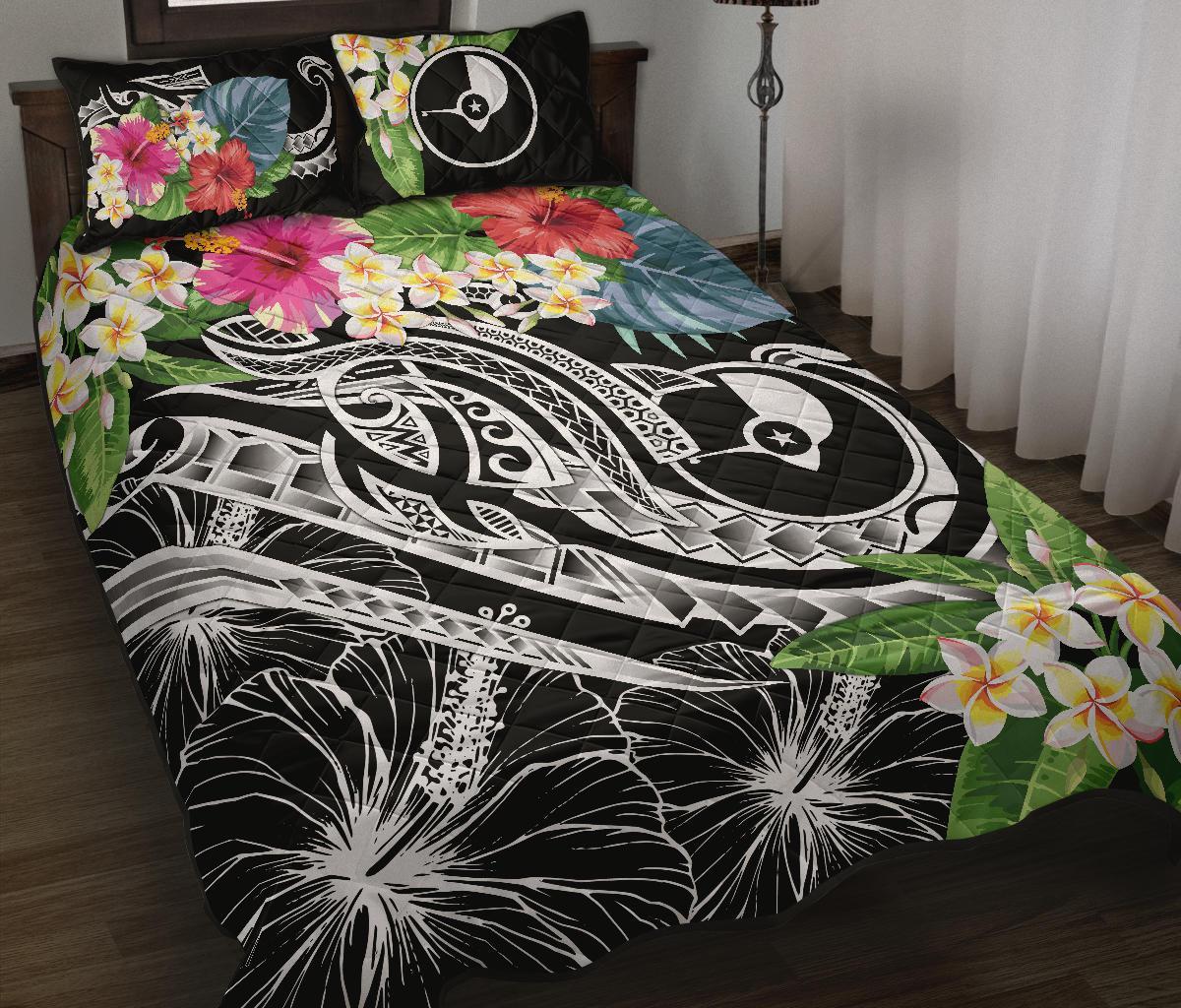 YAP Polynesian Quilt Bed Sed - Summer Plumeria (Black) Black - Polynesian Pride