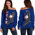 Guam Women's Off Shoulder Sweater - Turtle Waving Blue - Polynesian Pride