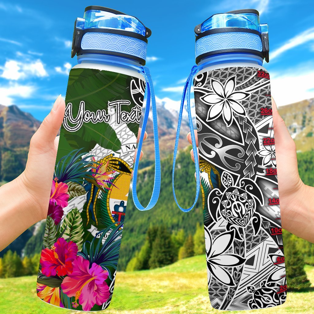 Nauru Custom Personalised Hydro Tracking Bottle White - Turtle Plumeria Banana Leaf Crest Hydro Tracking Bottle 32oz Large White - Polynesian Pride