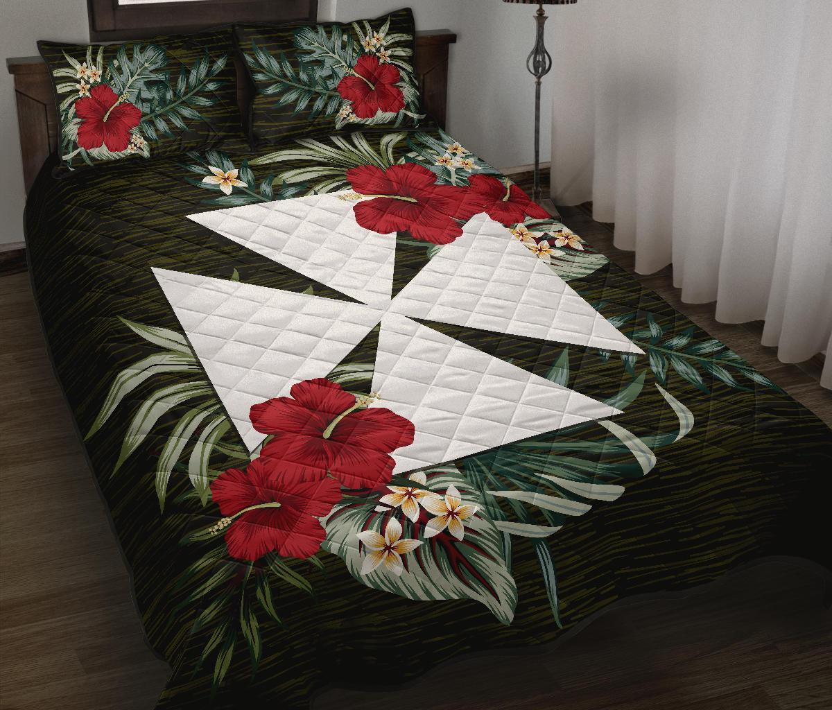 Wallis and Futuna Polynesian Quilt Bed Set - Special Hibiscus Black - Polynesian Pride