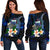 Samoa Polynesian Women's Off Shoulder Sweater - Turtle With Plumeria Flowers Blue - Polynesian Pride