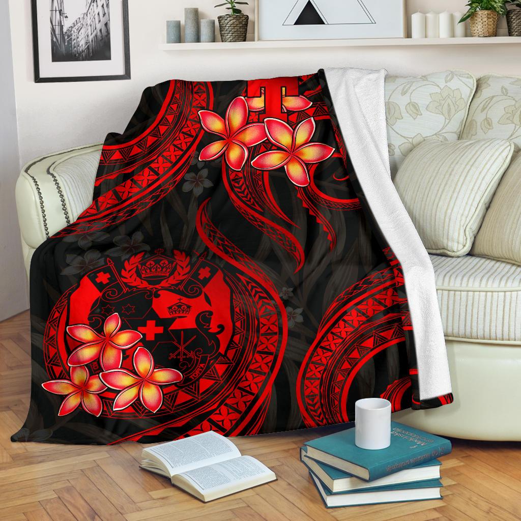 Tonga Polynesian Premium Blanket - Red Plumeria White - Polynesian Pride