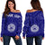 American Samoa Personalised Women's Off Shoulder Sweater - Seal In Polynesian Tattoo Style ( Blue) - Polynesian Pride