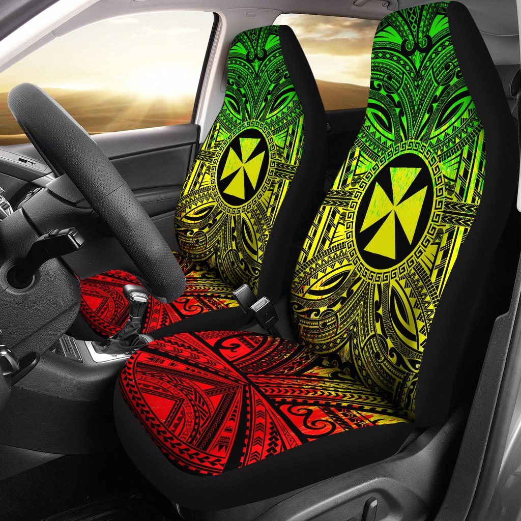 Wallis and Futuna Car Seat Cover - Wallis and Futuna Coat Of Arms Polynesian Reggae Style Universal Fit Reggae - Polynesian Pride