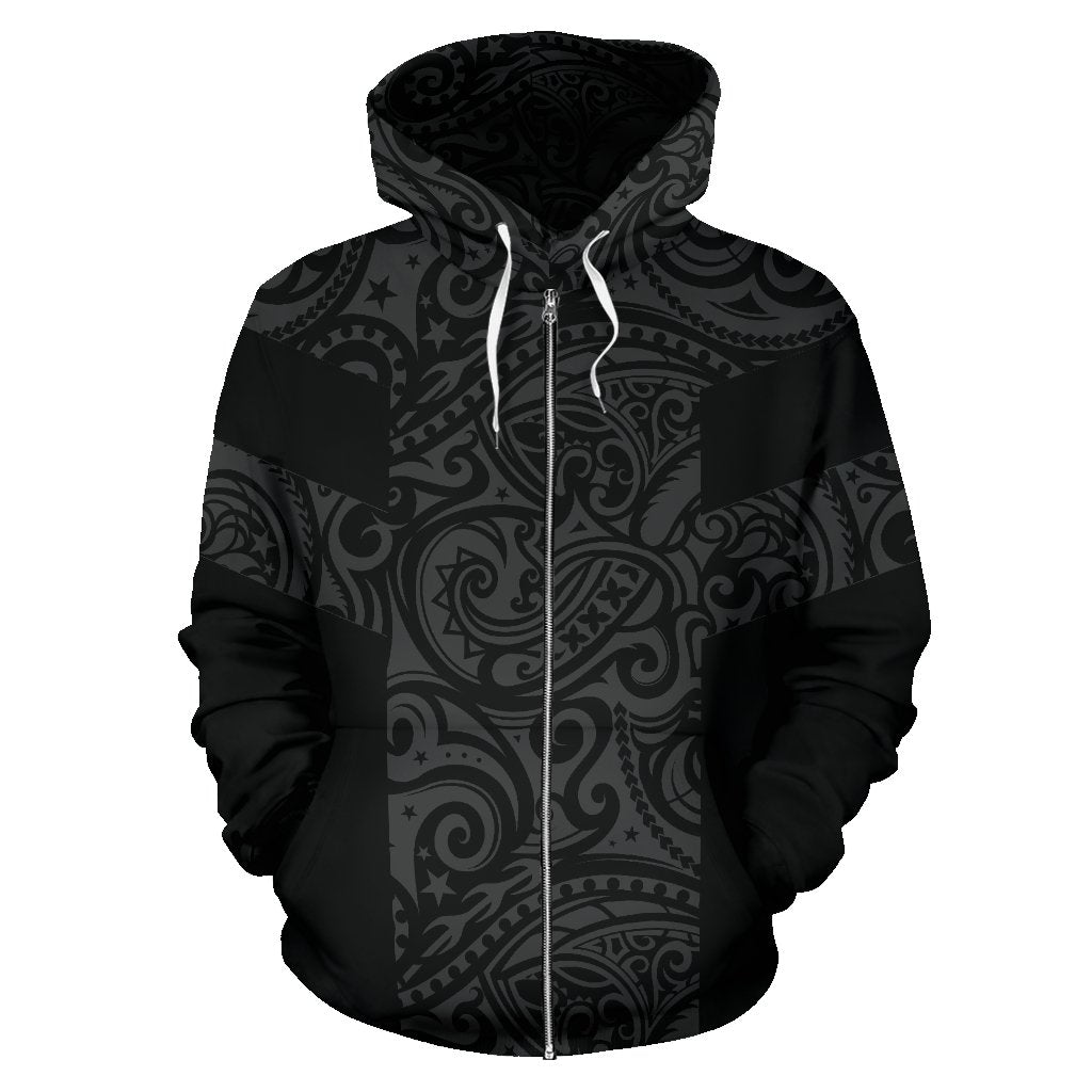 Polynesian Zip Hoodie Polynesian Tattoo Style Grey - Polynesian Pride
