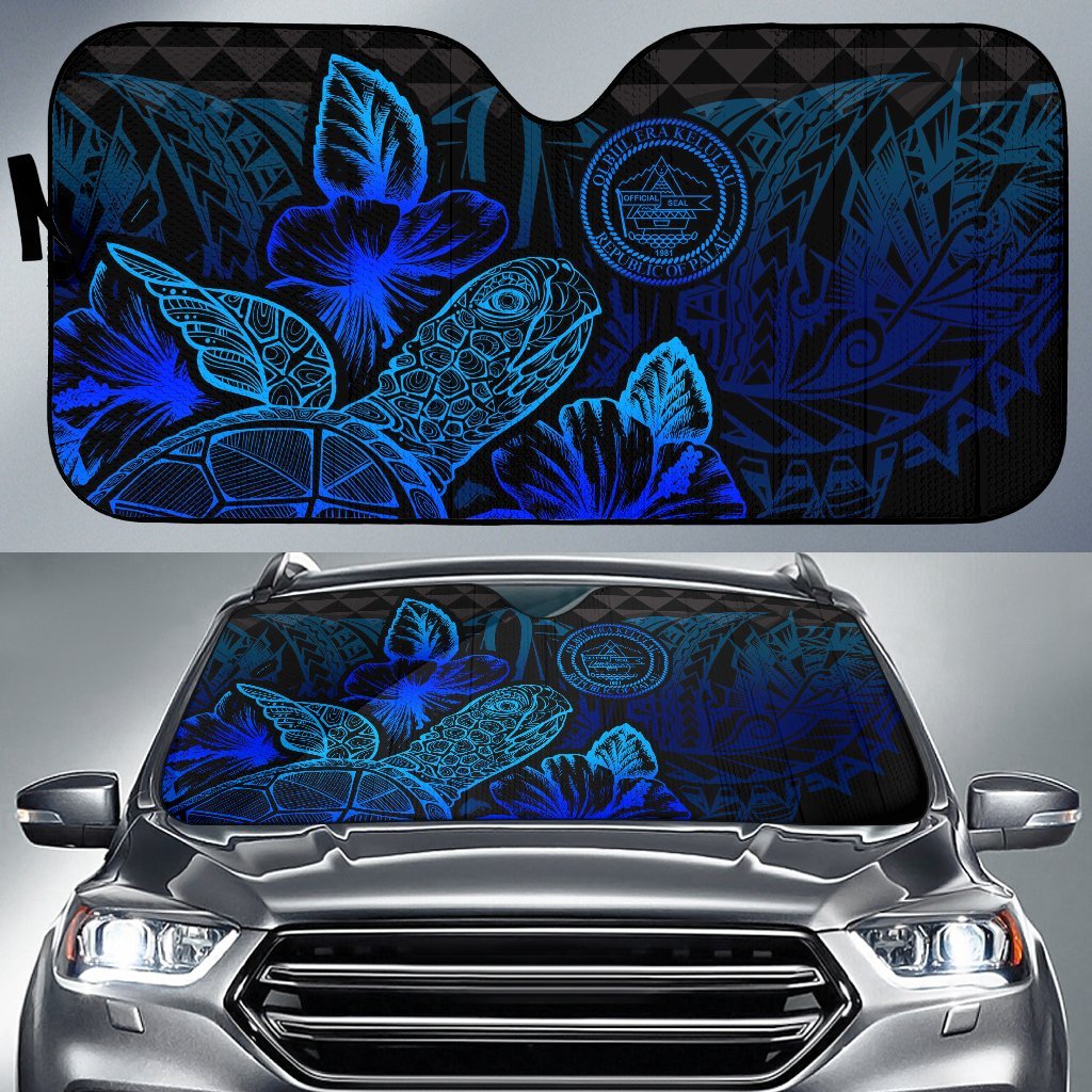 Palau Auto Sun Shades Turtle Hibiscus Blue Auto Sun Shade Universal Fit Blue - Polynesian Pride