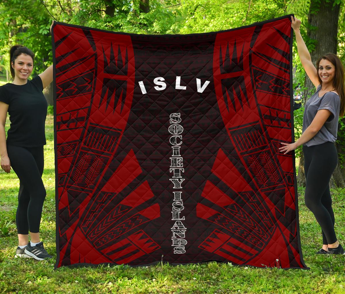 Society Islands Premium Quilt - Society Islands Flag Polynesian Red Tattoo Red - Polynesian Pride