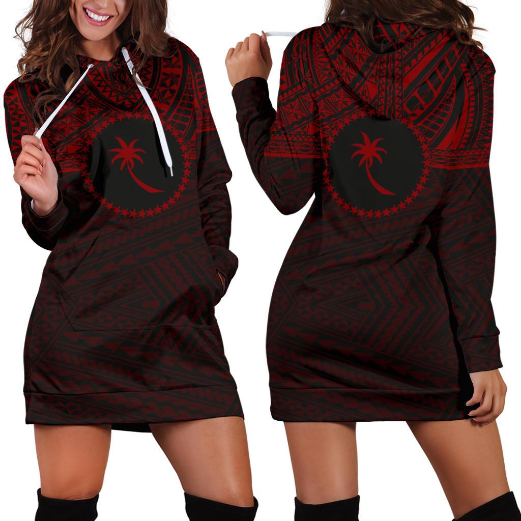 Chuuk Women's Hoodie Dress - Red Version Black - Polynesian Pride