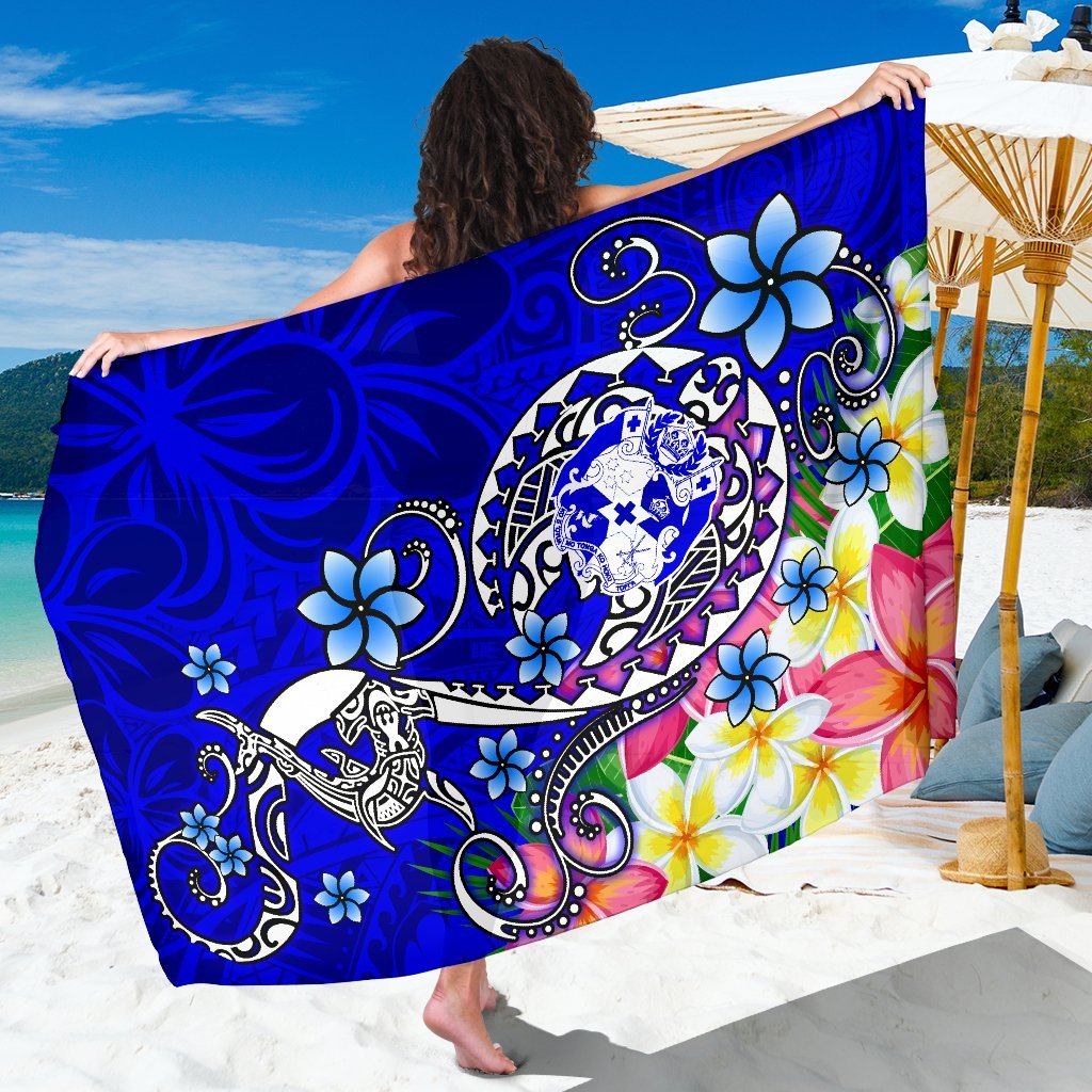 Tonga Sarong - Turtle Plumeria (Blue) One Style One Size Blue - Polynesian Pride