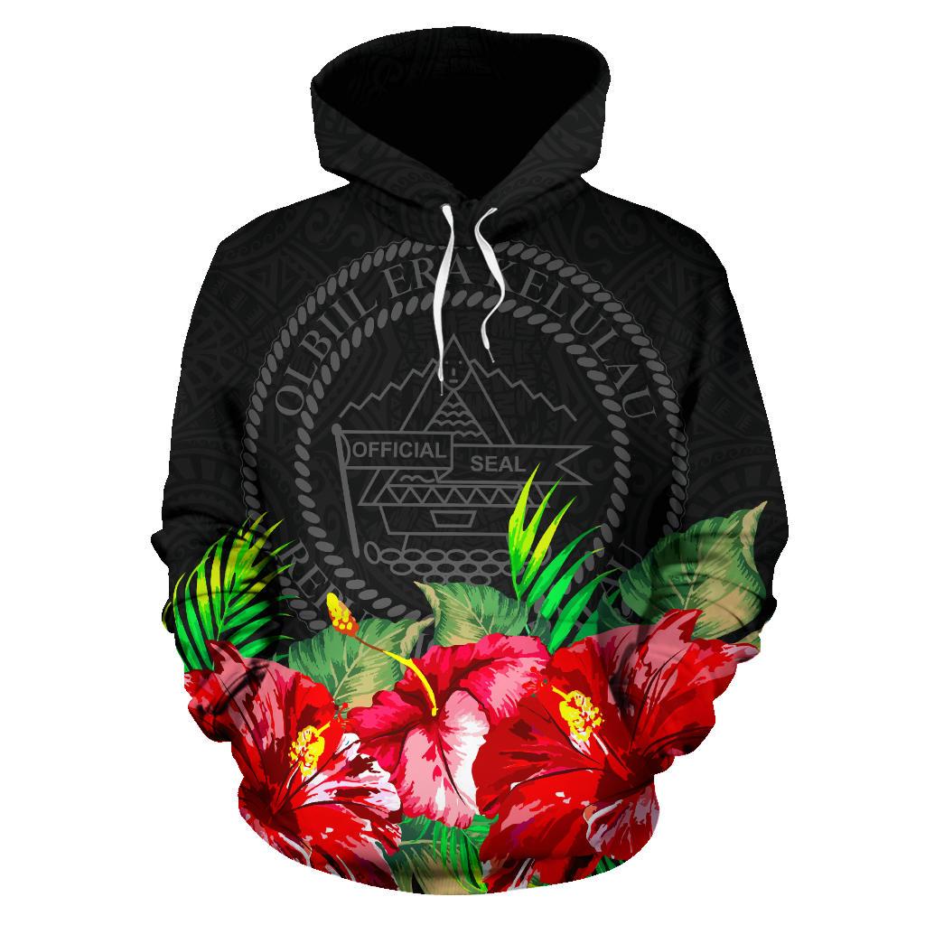 Palau Polynesian Hoodie Black Hibiscus - Polynesian Pride