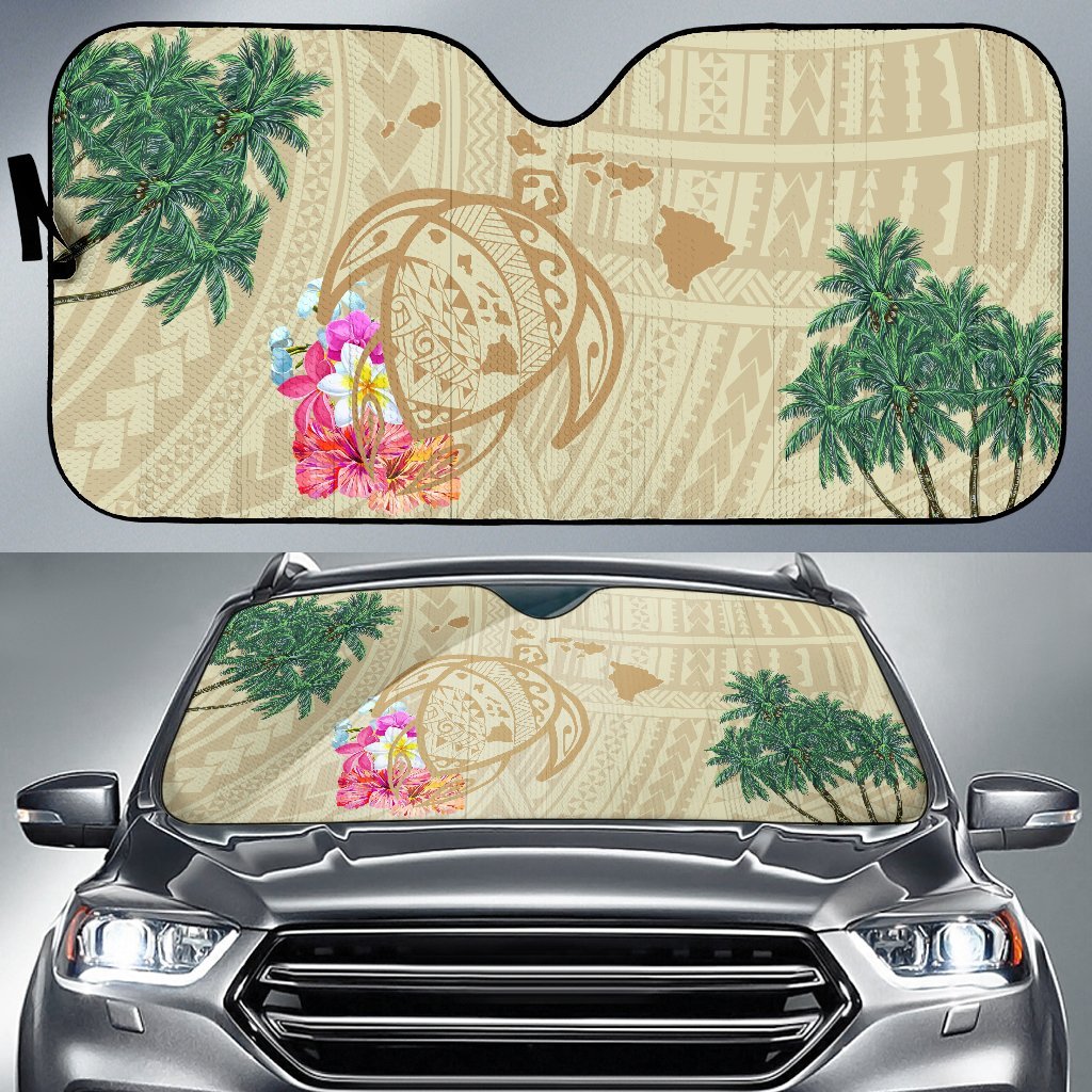 Hawaii Kanaka Maoli Polynesian Flowers Turtle Car Sun Shade Auto Sun Shade Universal Fit Black - Polynesian Pride