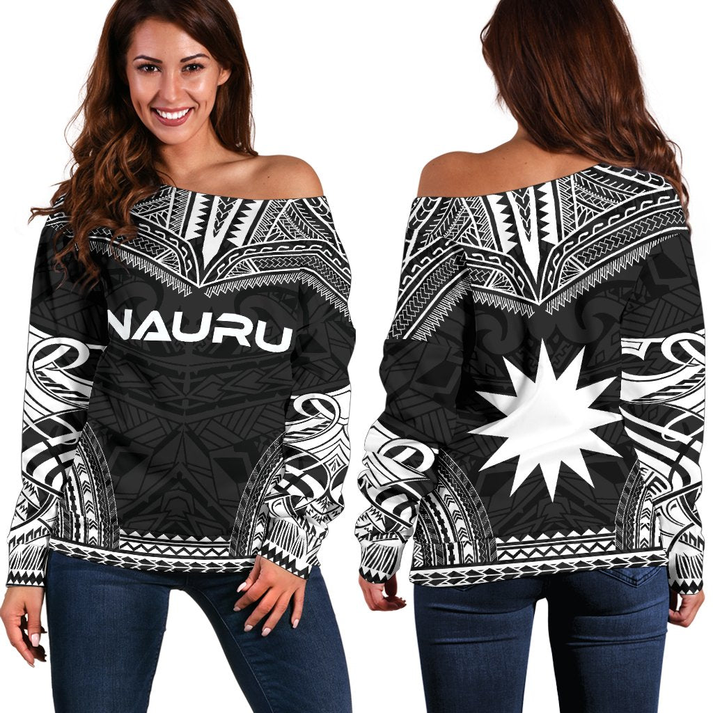 Nauru Polynesian Chief Women's Off Shoulder Sweater - Black Version Black - Polynesian Pride