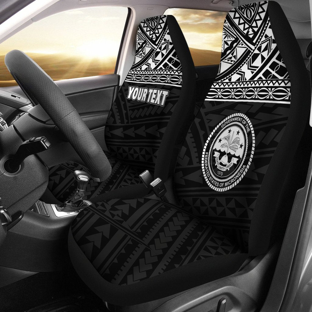 Federated States of Micronesia Car Seat Covers - FSM Seal Polynesian White Horizontal Universal Fit Black - Polynesian Pride