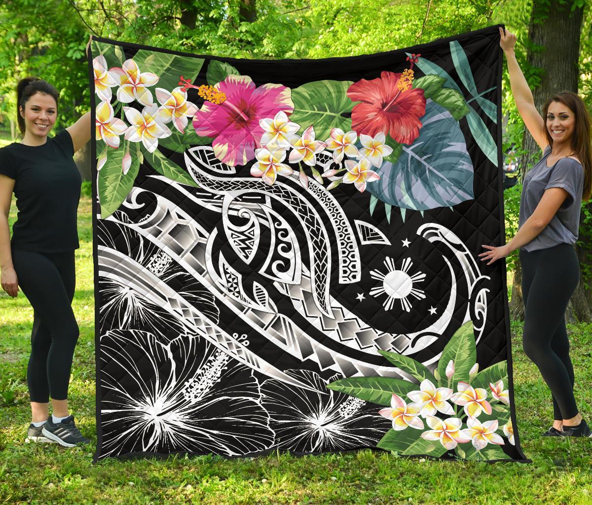 The Philippines Premium Quilt - Summer Plumeria (Black) - Polynesian Pride