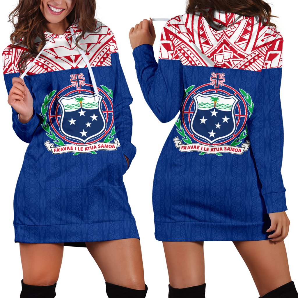 Samoa Women's Hoodie Dress - Polynesian Design Blue - Polynesian Pride