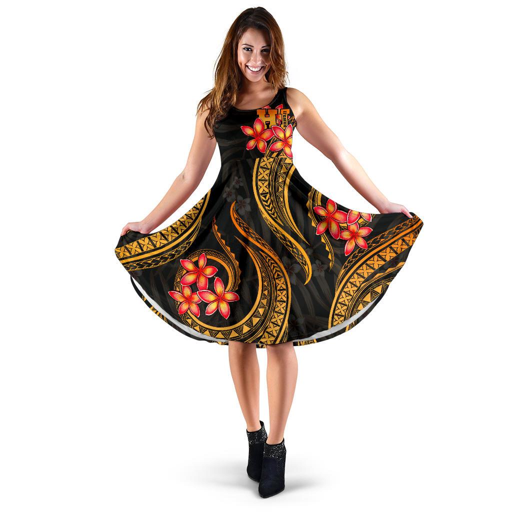 Polynesian Hawaii Midi Dress - Gold Plumeria Women GOLD - Polynesian Pride