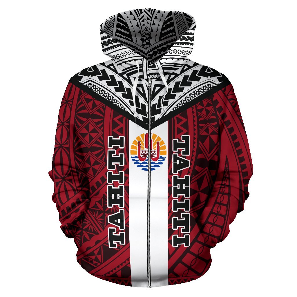 Tahiti Zipper Hoodie Tahiti Flag Polynesian Tattoo - Polynesian Pride