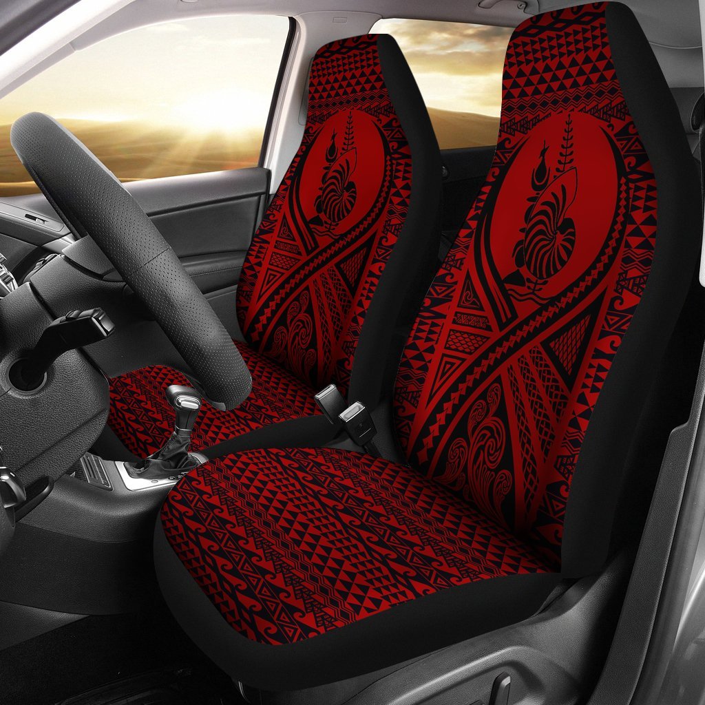 New Caledonia Car Seat Cover - New Caledonia Coat Of Arms Polynesian Tattoo Red Universal Fit Red - Polynesian Pride