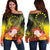 Cook Islands Custom Personalised Women's Off Shoulder Sweaters - Humpback Whale with Tropical Flowers (Yellow) Yellow - Polynesian Pride