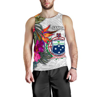 Samoa Men's Tank Top Polynesian Hibiscus White Pattern - Polynesian Pride