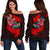 American Samoa Women's Off Shoulder Sweater - Polynesian Hook And Hibiscus (Red) - Polynesian Pride