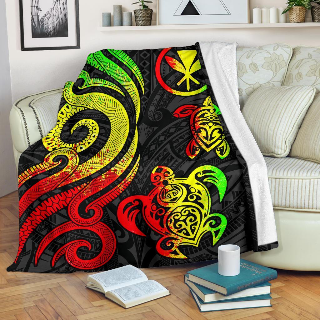 Polynesian Hawaii Premium Blanket - Reggae Tentacle Turtle White - Polynesian Pride