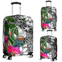 Pohnpei Custom Personalised Luggage Covers White - Turtle Plumeria Banana Leaf White - Polynesian Pride