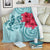 Hawaii Polynesian Turtle Hibiscus Blue Premium Blanket - Bless Style White - Polynesian Pride