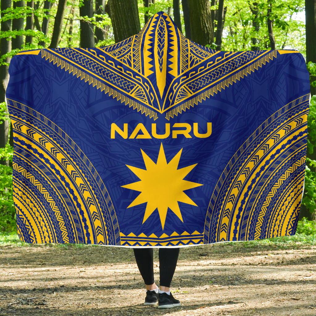 Nauru Flag Polynesian Chief Hooded Blanket Hooded Blanket Blue - Polynesian Pride