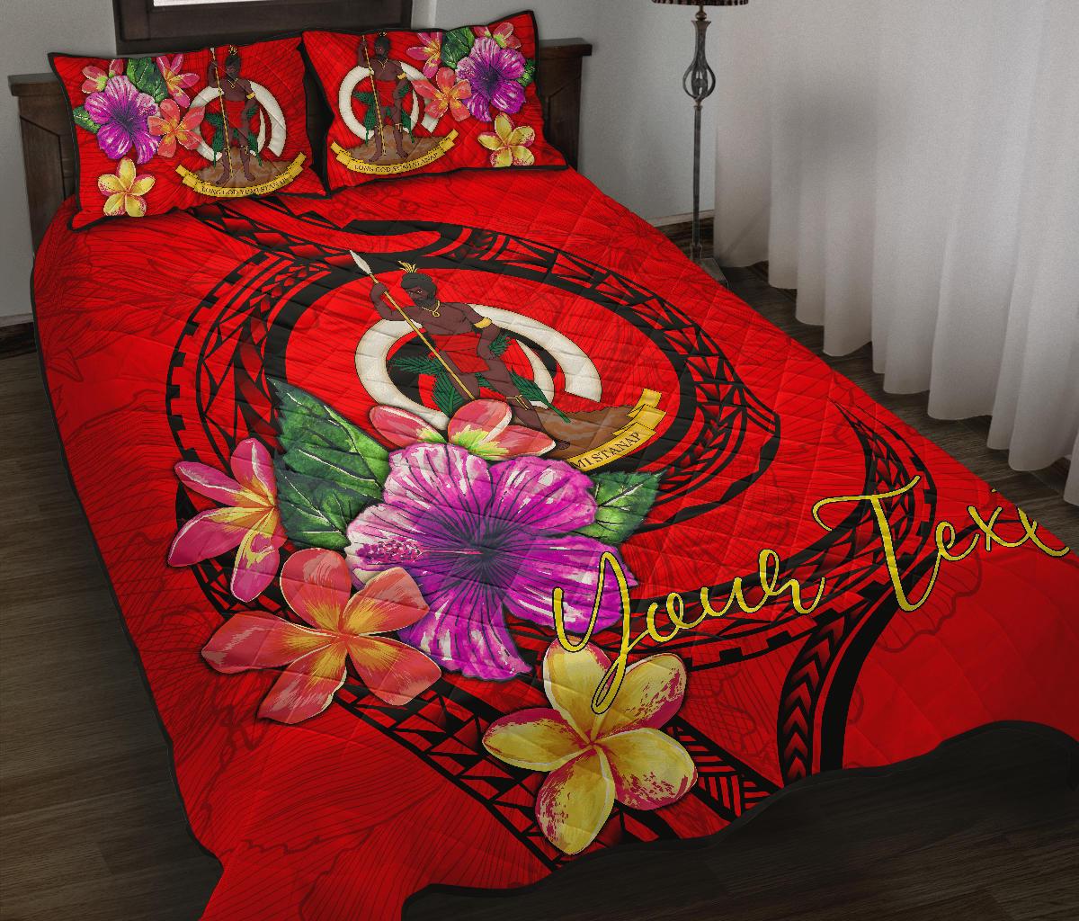 Vanuatu Polynesian Custom Personalised Quilt Bed Set - Floral With Seal Red Red - Polynesian Pride