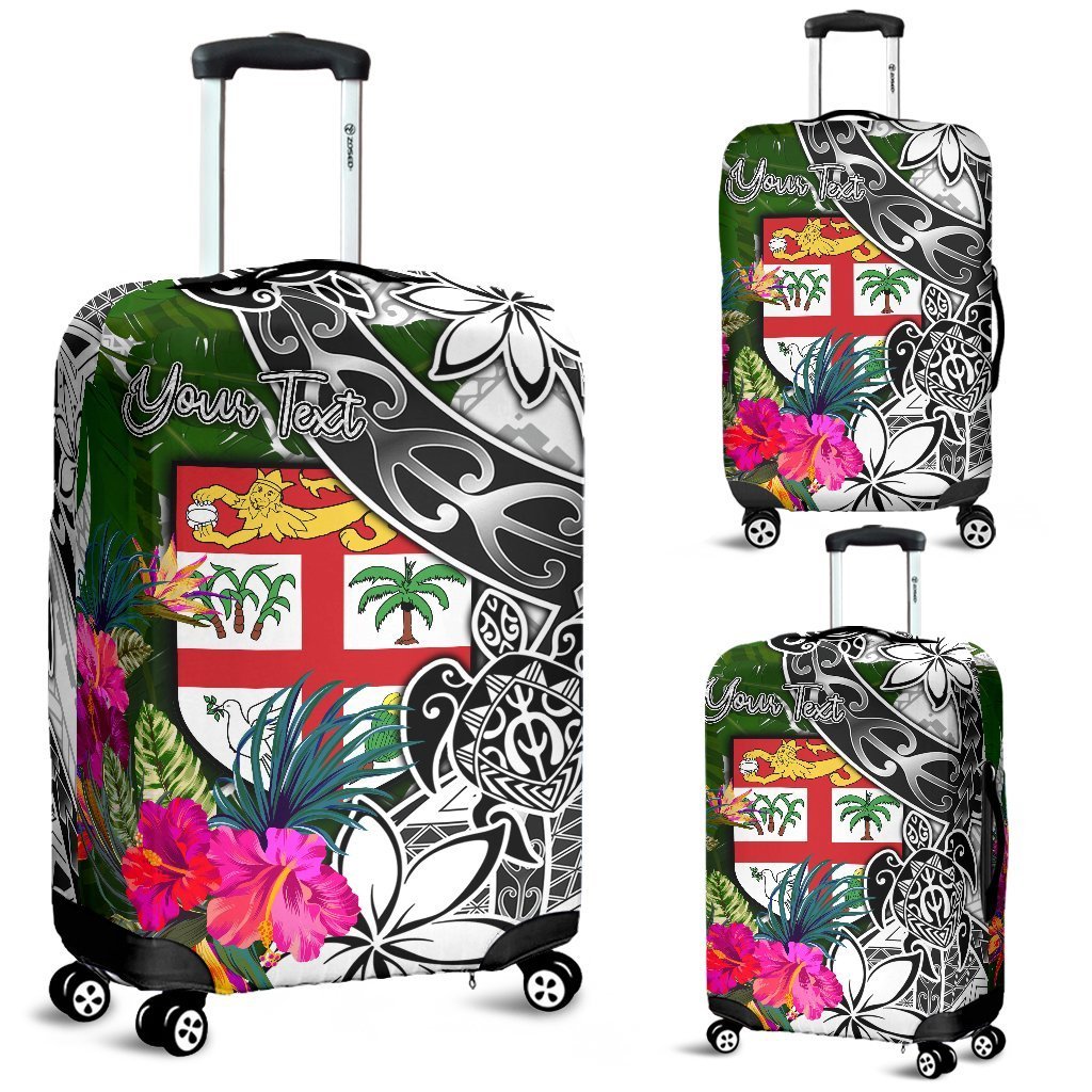 Fiji Custom Personalised Luggage Covers White - Turtle Plumeria Banana Leaf White - Polynesian Pride