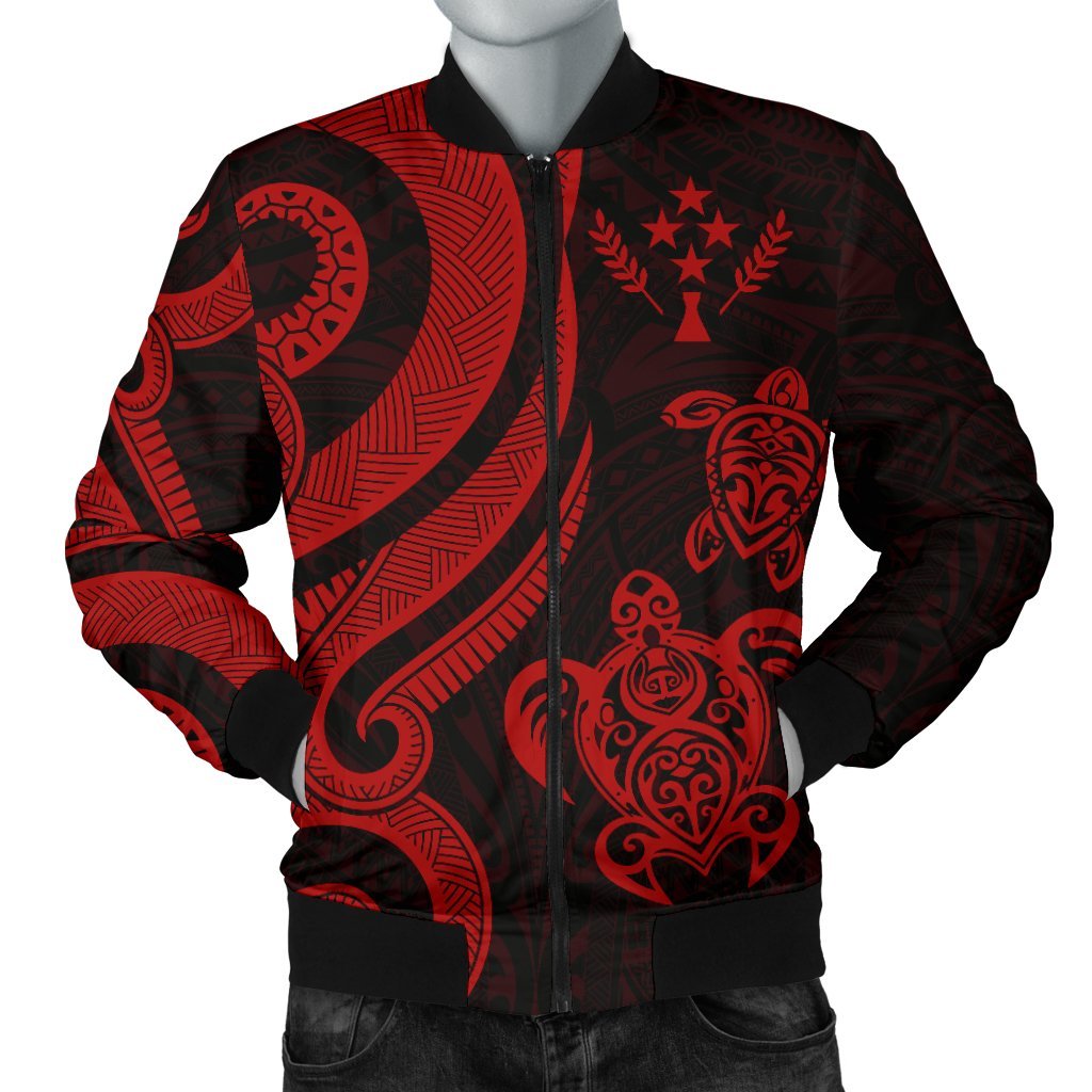 Kosrae Micronesian Men Bomber Jacket - Red Tentacle Turtle Red - Polynesian Pride