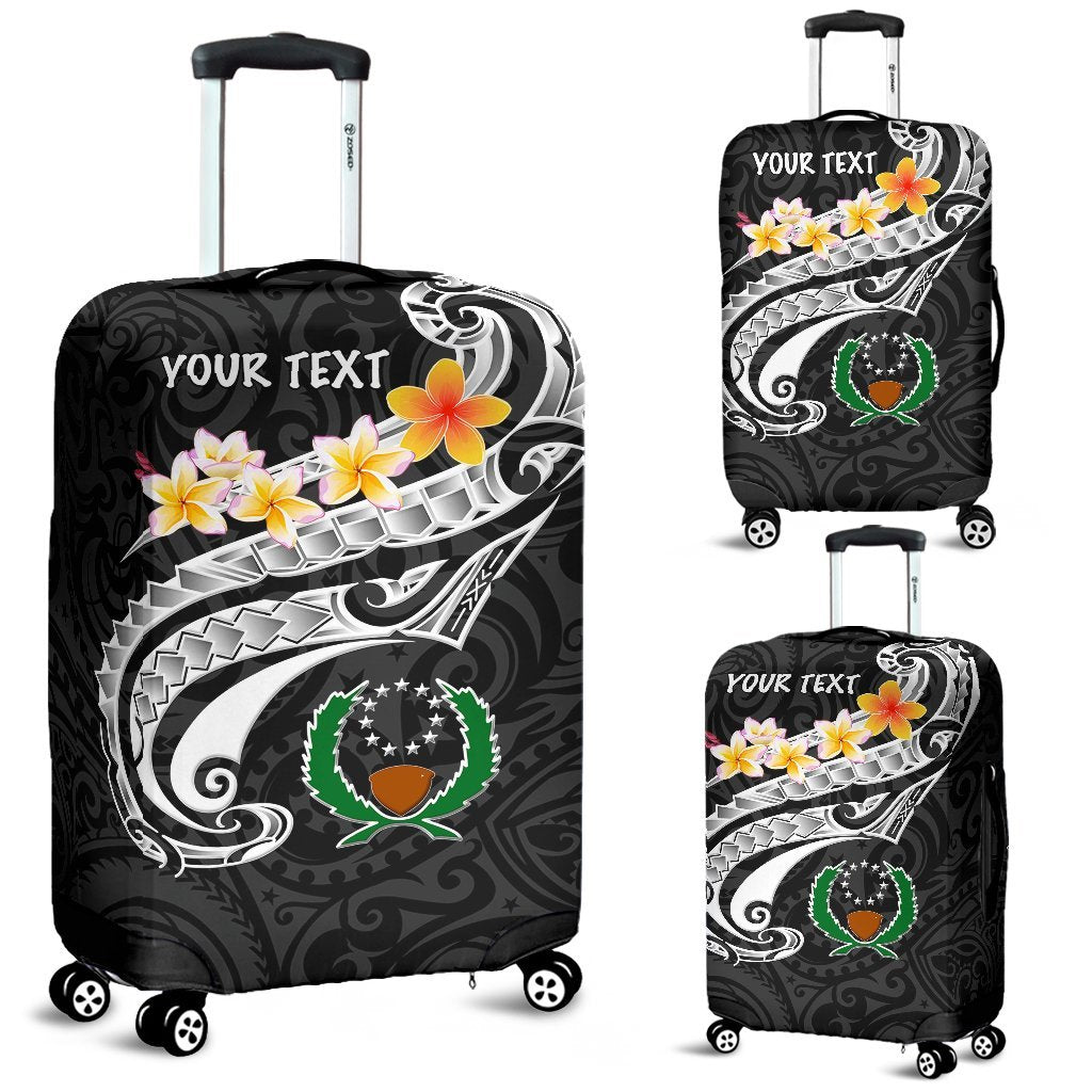 Pohnpei Custom Personalised Luggage Covers - Pohnpei Seal Polynesian Patterns Plumeria (Black) - Polynesian Pride