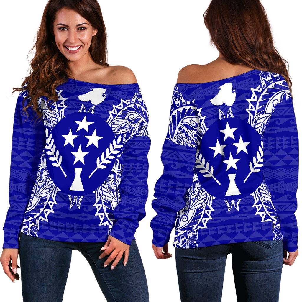 Kosrae Polynesian Shoulder Sweater Map Blue Blue - Polynesian Pride