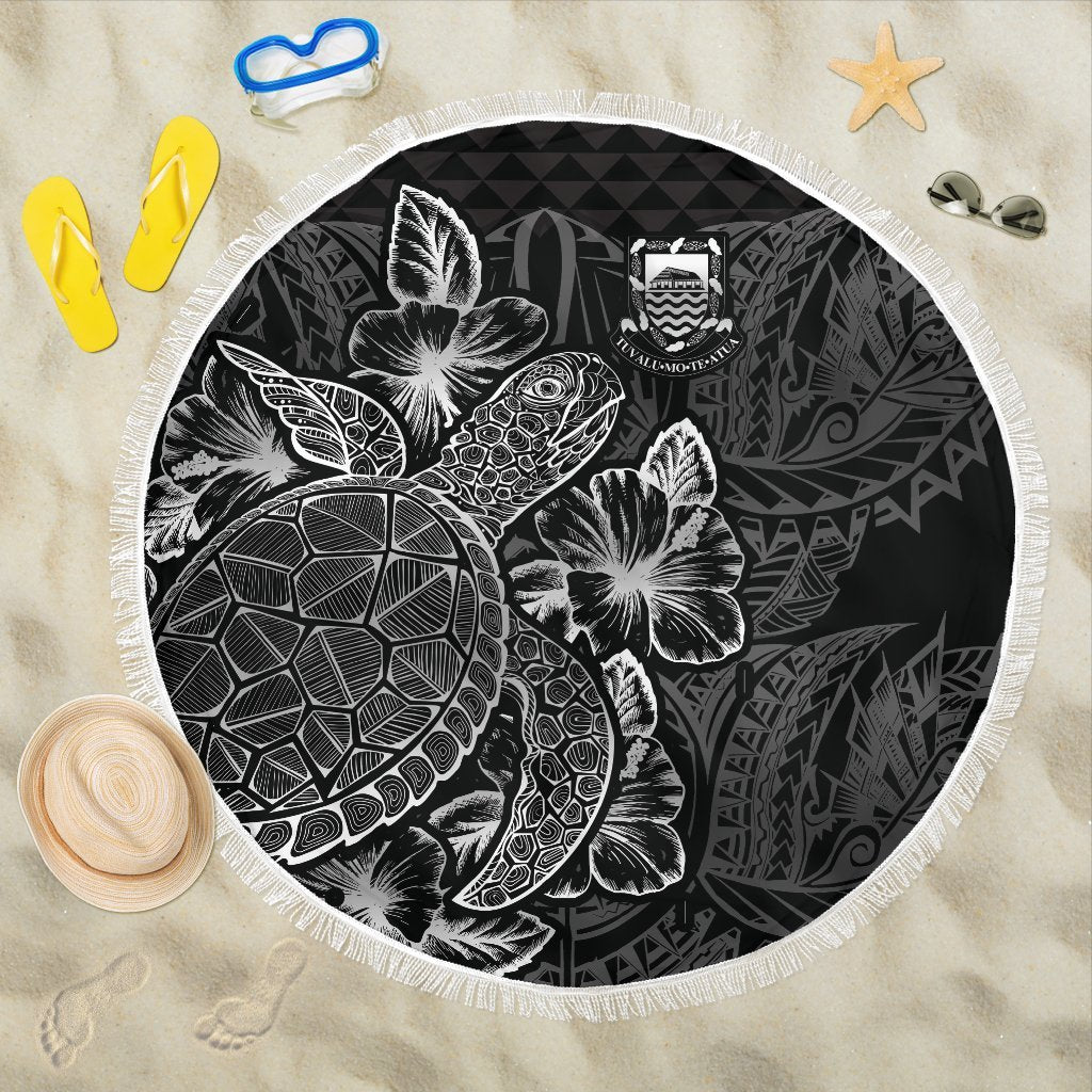 Tuvalu Polynesia Beach Blanket Turtle Hibiscus Black One Style One Size Black - Polynesian Pride