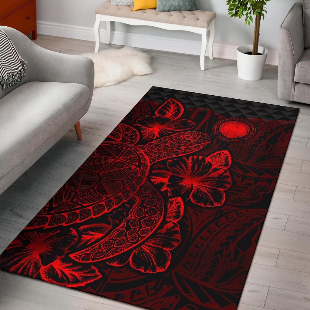 Northern Mariana Islands Area Rugs Turtle Hibiscus Red Red - Polynesian Pride