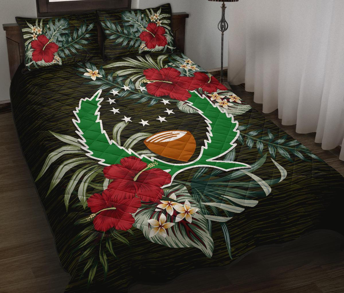 Pohnpei Polynesian Quilt Bed Set - Special Hibiscus Black - Polynesian Pride