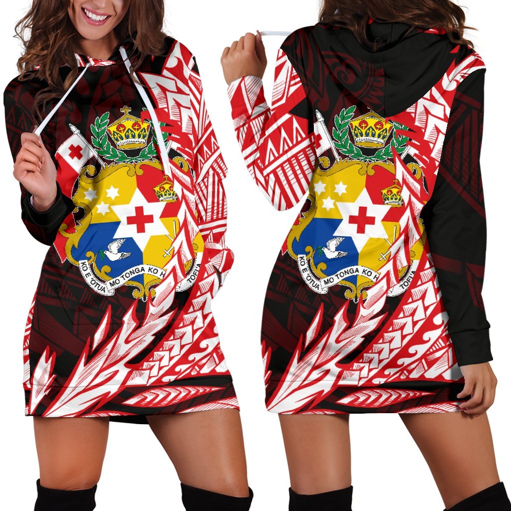 Tonga Women's Hoodie Dress - Wings Style Black - Polynesian Pride