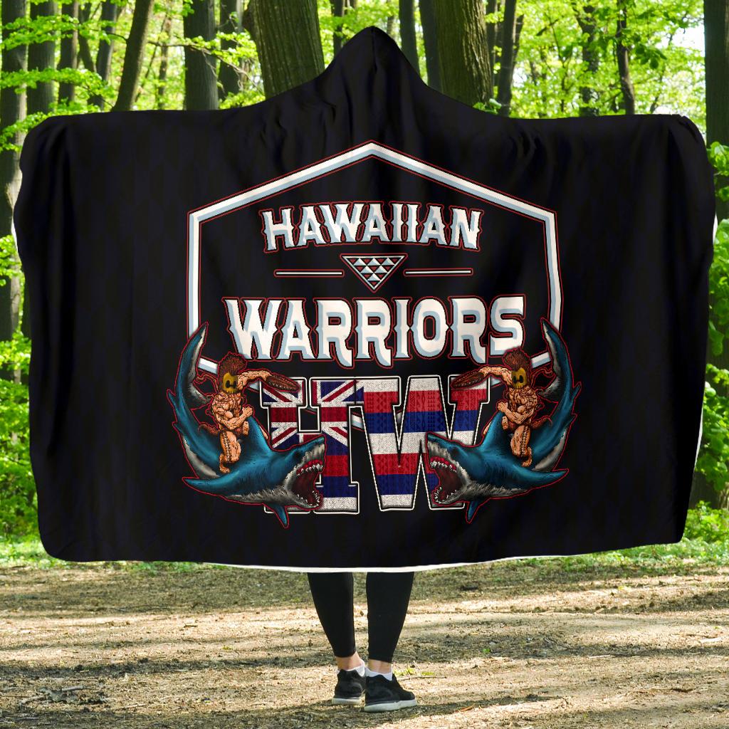 Polynesian Hawaii Hooded Blanket - Shark Warrior Hooded Blanket Black - Polynesian Pride