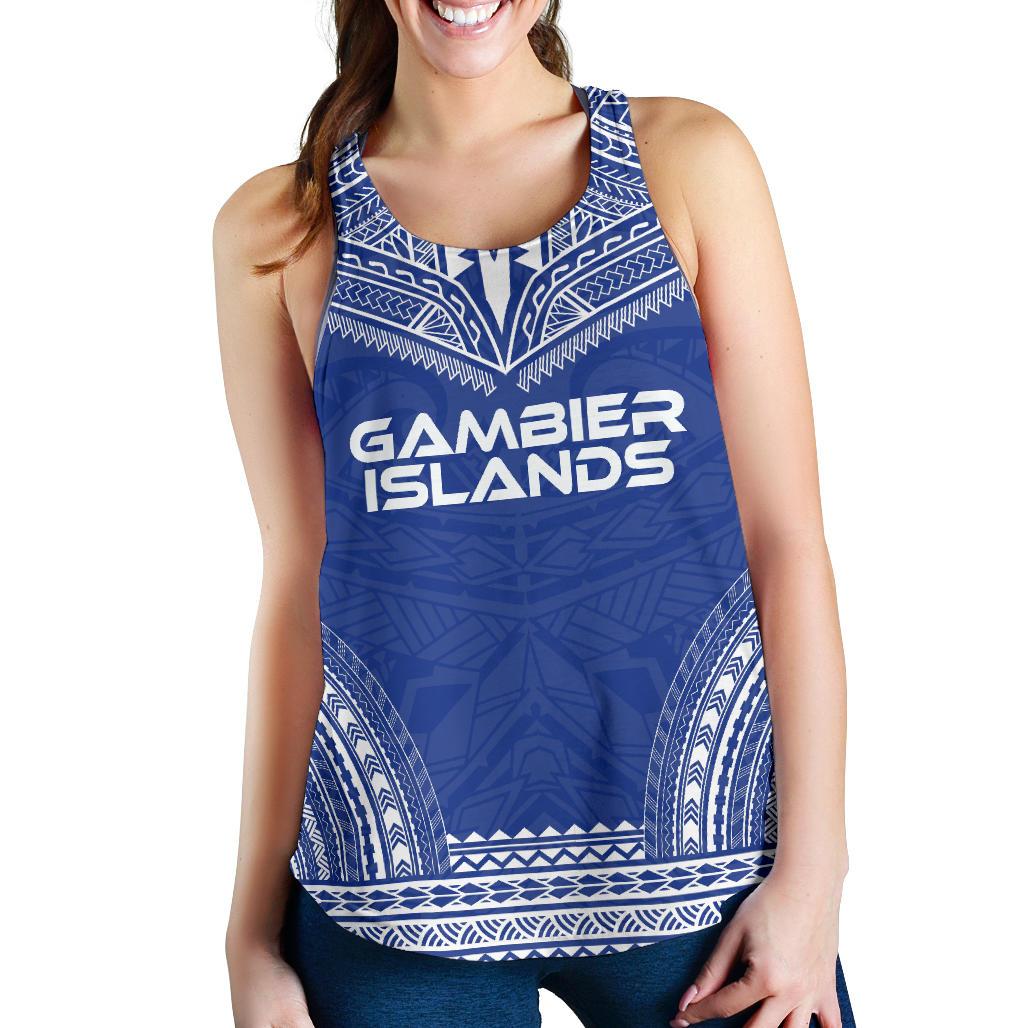 Gambier Islands Women's Racerback Tank - Polynesian Chief Flag Version Blue - Polynesian Pride