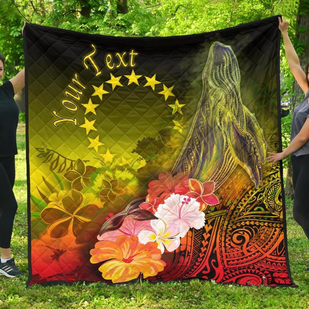 Cook Islands Custom Personalised Premium Quilt - Humpback Whale with Tropical Flowers (Yellow) Yellow - Polynesian Pride