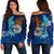 American Samoa Polynesian Off Shoulder Sweater - Blue Polynesian Eagle Blue - Polynesian Pride